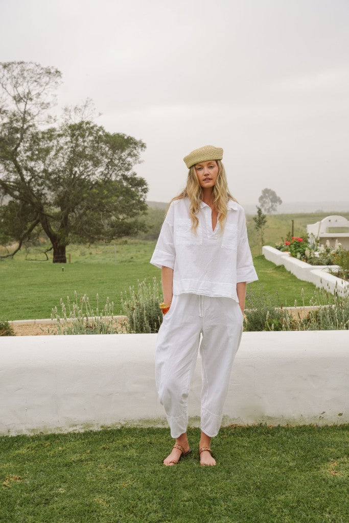 Cove Cotton Barrel Pants in White