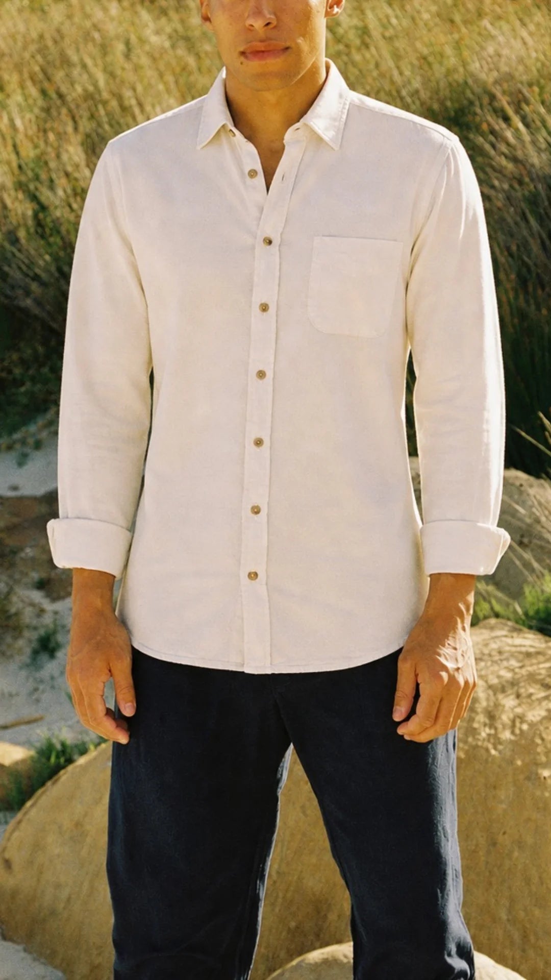 Karl Cotton Collared Shirt in Stone