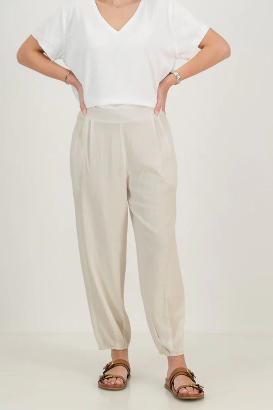 Marisa Linen Pleat Cuff Pants in Natural