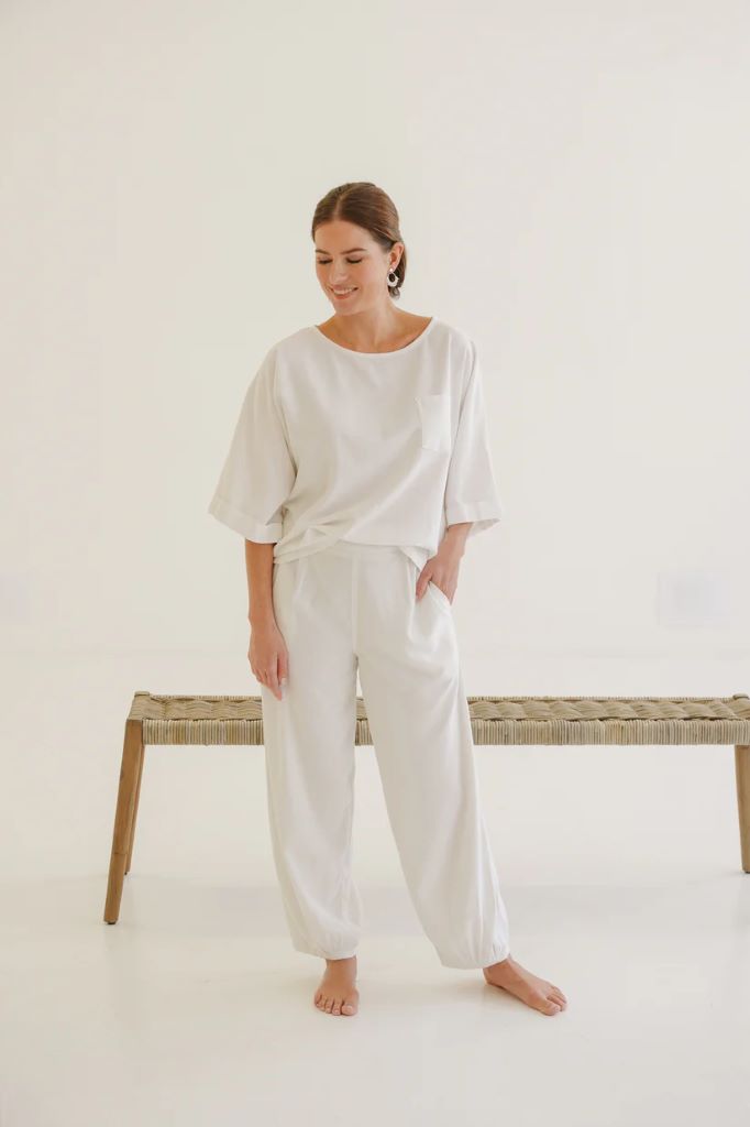 Marisa Linen Pleat Cuff Pants in White