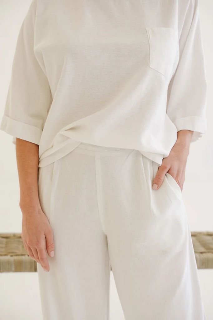 Marisa Linen Pleat Cuff Pants in White