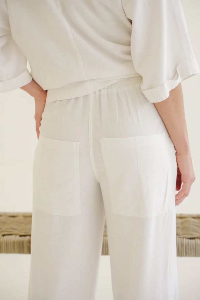 Marisa Linen Pleat Cuff Pants in White