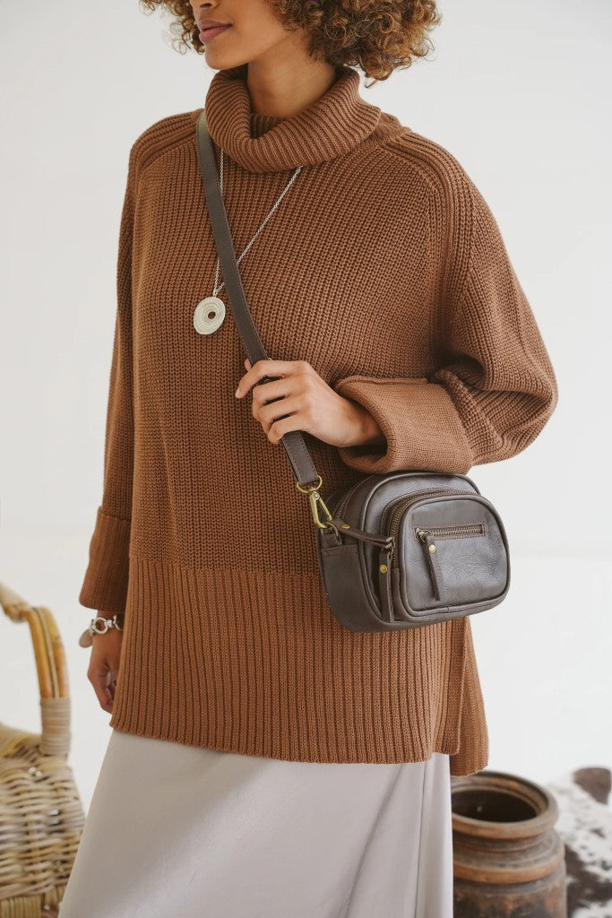 Morgan Cotton Funnel Neck Knit in Karoo