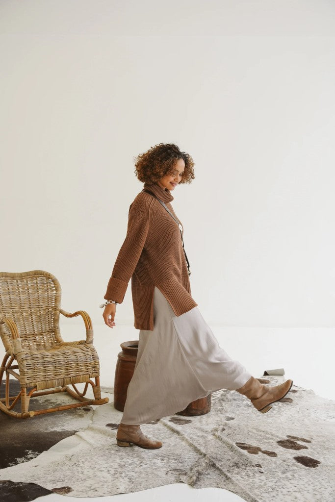 Morgan Cotton Funnel Neck Knit in Karoo