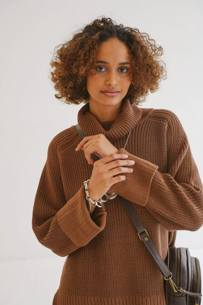Morgan Cotton Funnel Neck Knit in Karoo