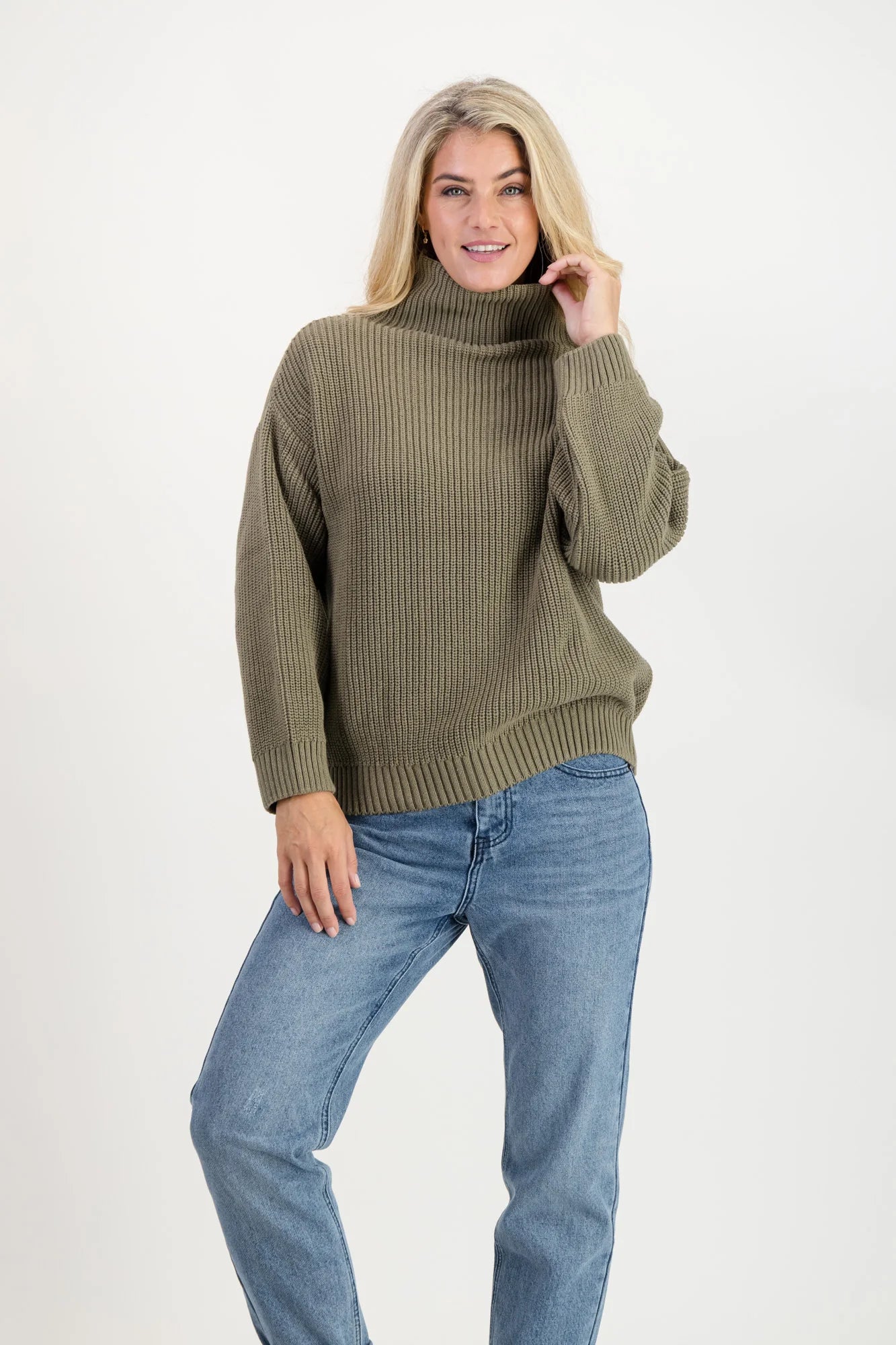Paige Cotton Mock-neck Knit in Kelp