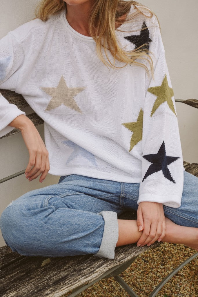 Petal Cotton Boxy Knit in Multi Star