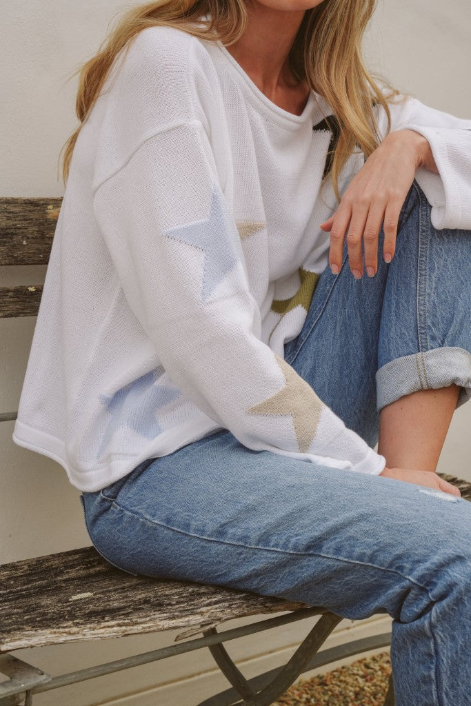 Petal Cotton Boxy Knit in Multi Star