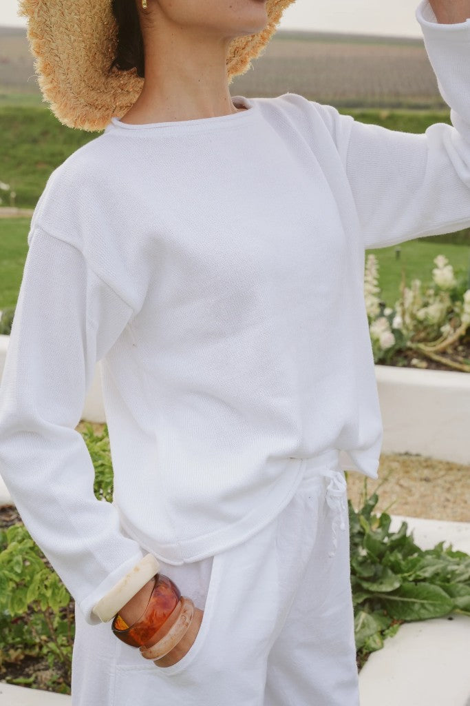 Petal Cotton Boxy Knit in White