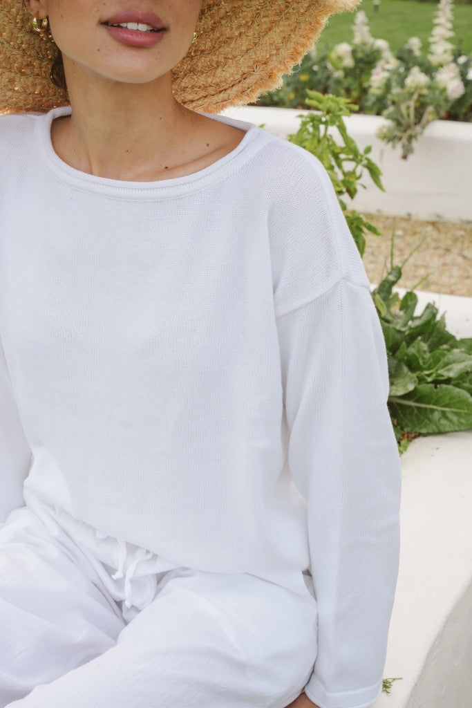 Petal Cotton Boxy Knit in White