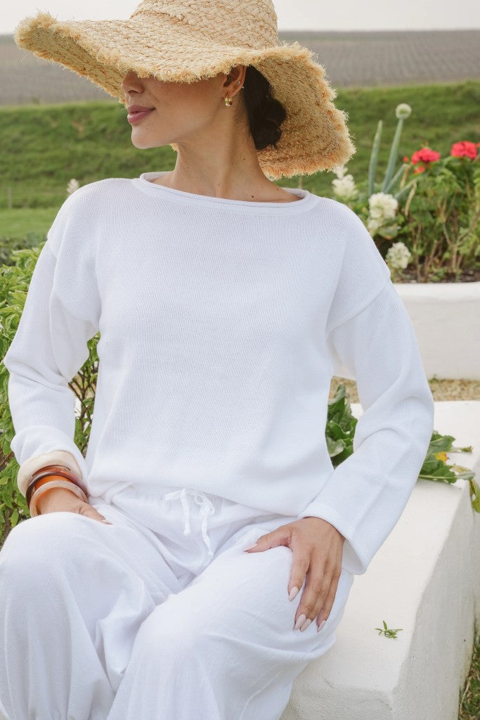 Petal Cotton Boxy Knit in White