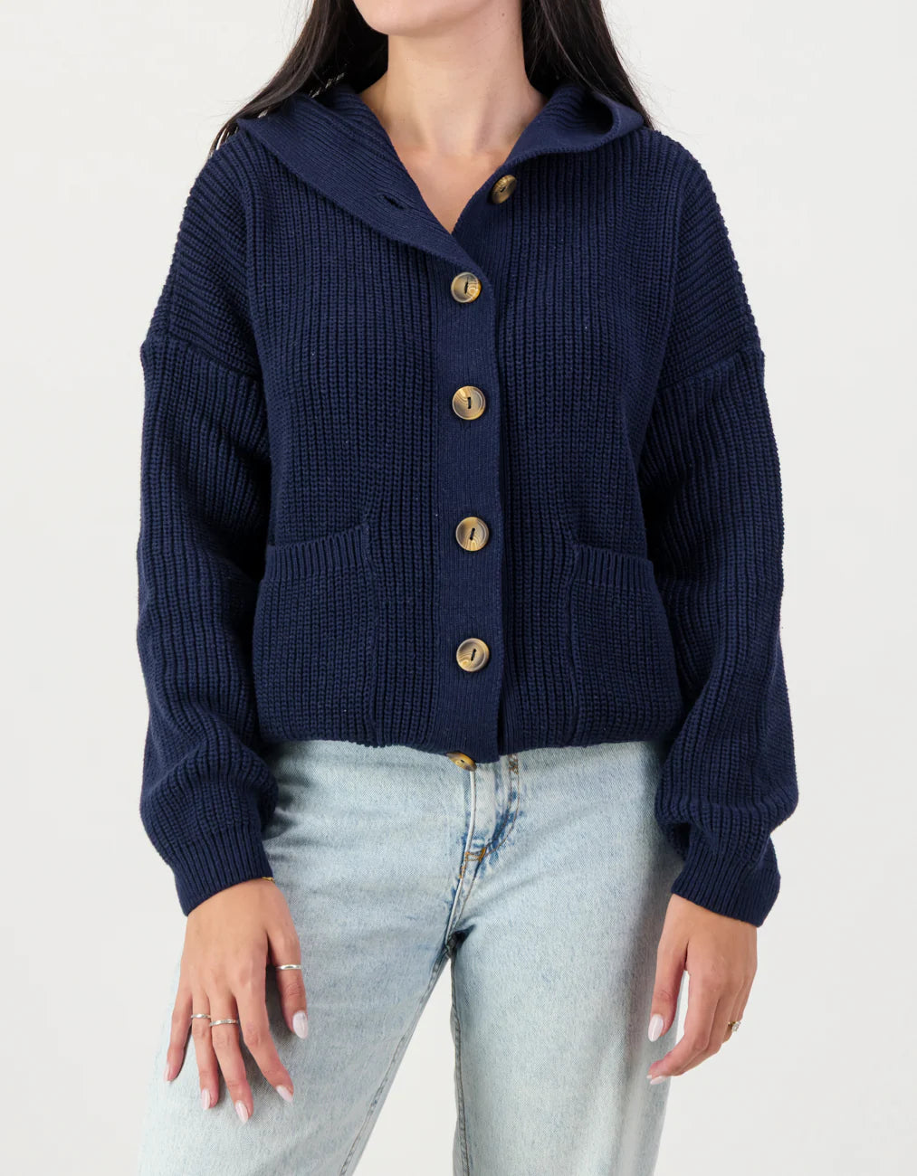 Rosemary Cotton Hooded Cardi in Midnight