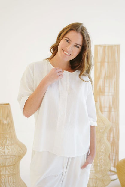 Sada Cotton Boxy Top in White