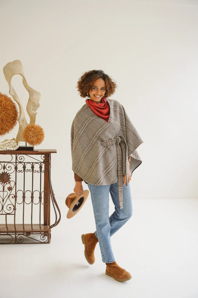 Sarah Wool-Blend Poncho in Tweed