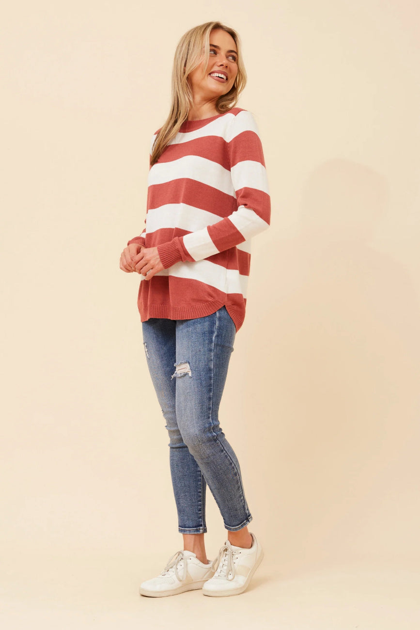 Stripe Knit Pullover in Rosewood
