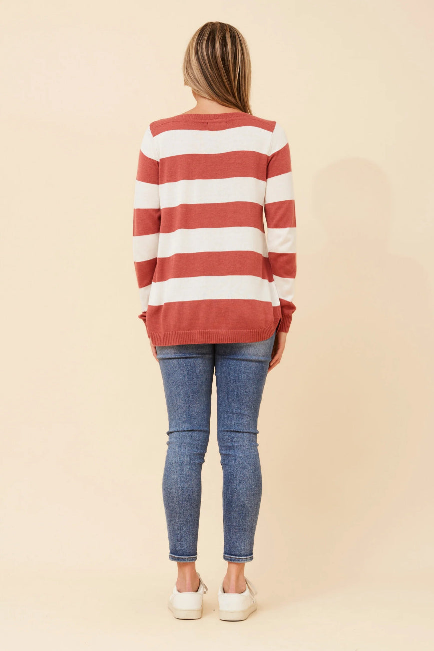 Stripe Knit Pullover in Rosewood