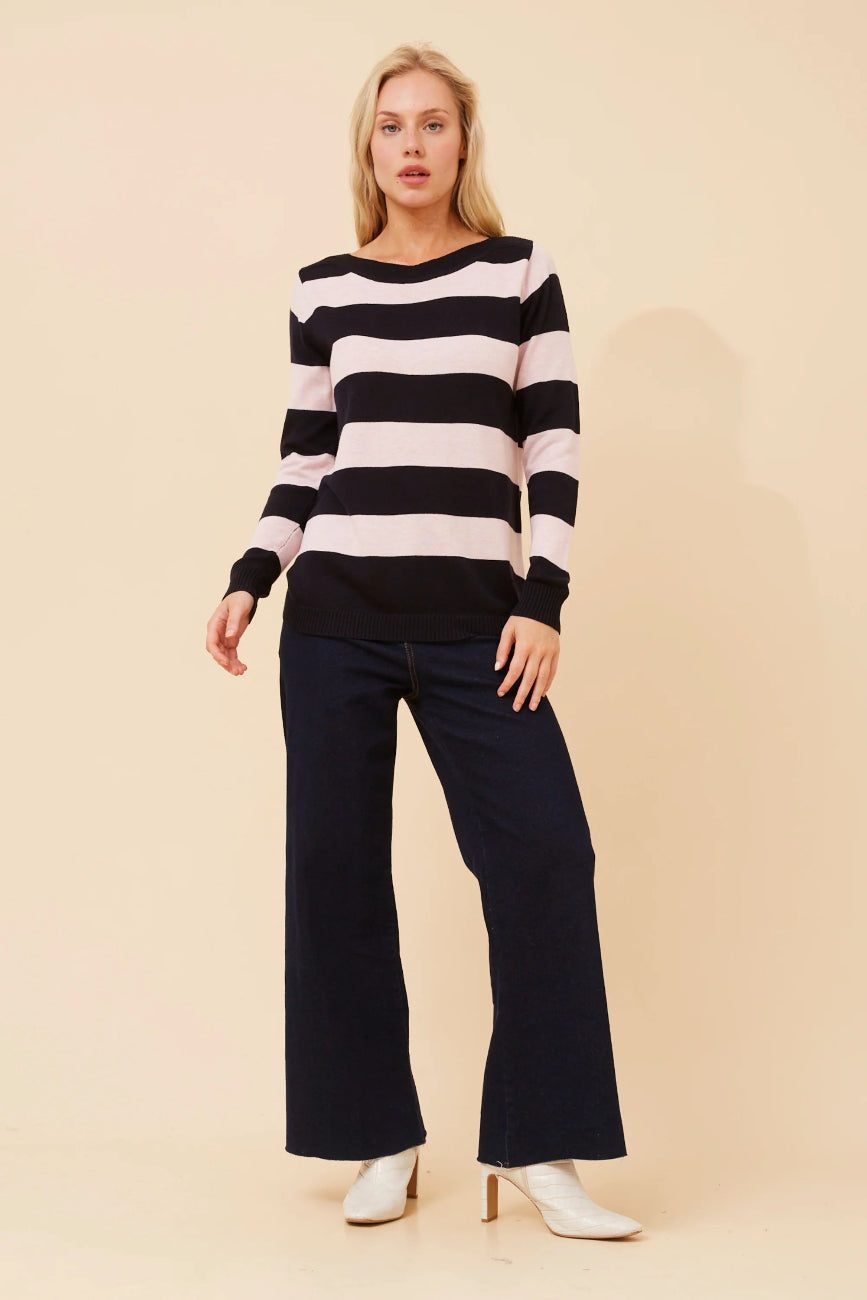 Stripe Knit Pullover in Navy / Pink