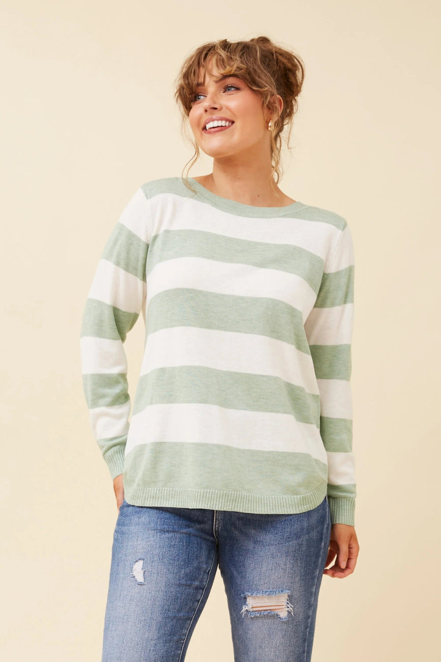 Stripe Knit Pullover in Sage