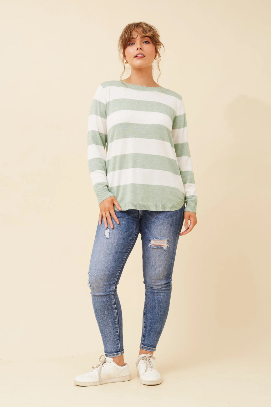 Stripe Knit Pullover in Sage