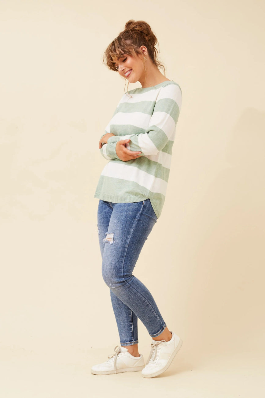 Stripe Knit Pullover in Sage
