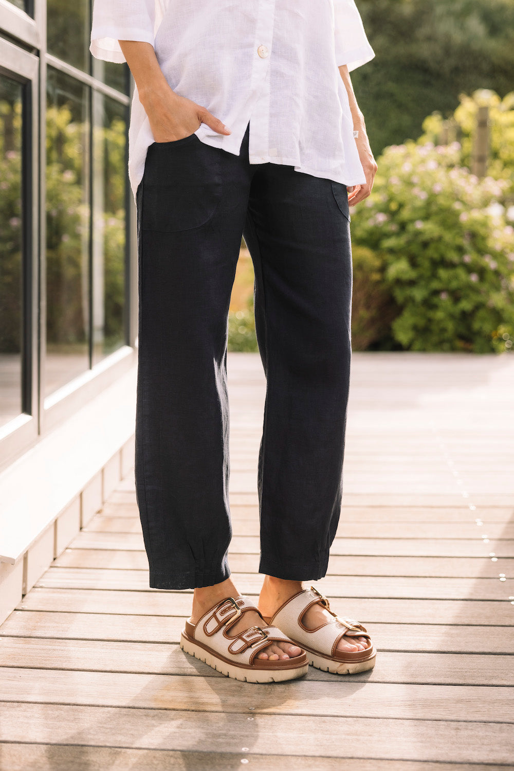 Knit Waistband Linen Pants