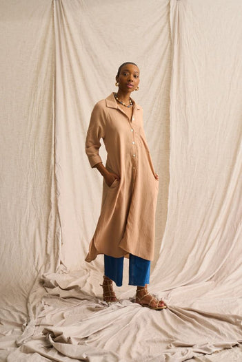 Misty Linen Blend Shirt Dress in Stone