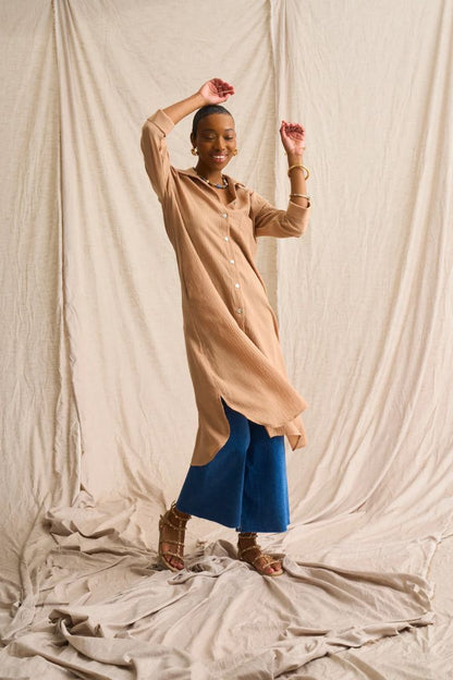 Misty Linen Blend Shirt Dress in Stone