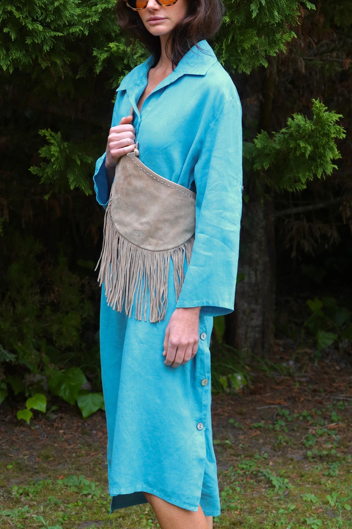 Long Linen Tunic Shirt Dress in La Med