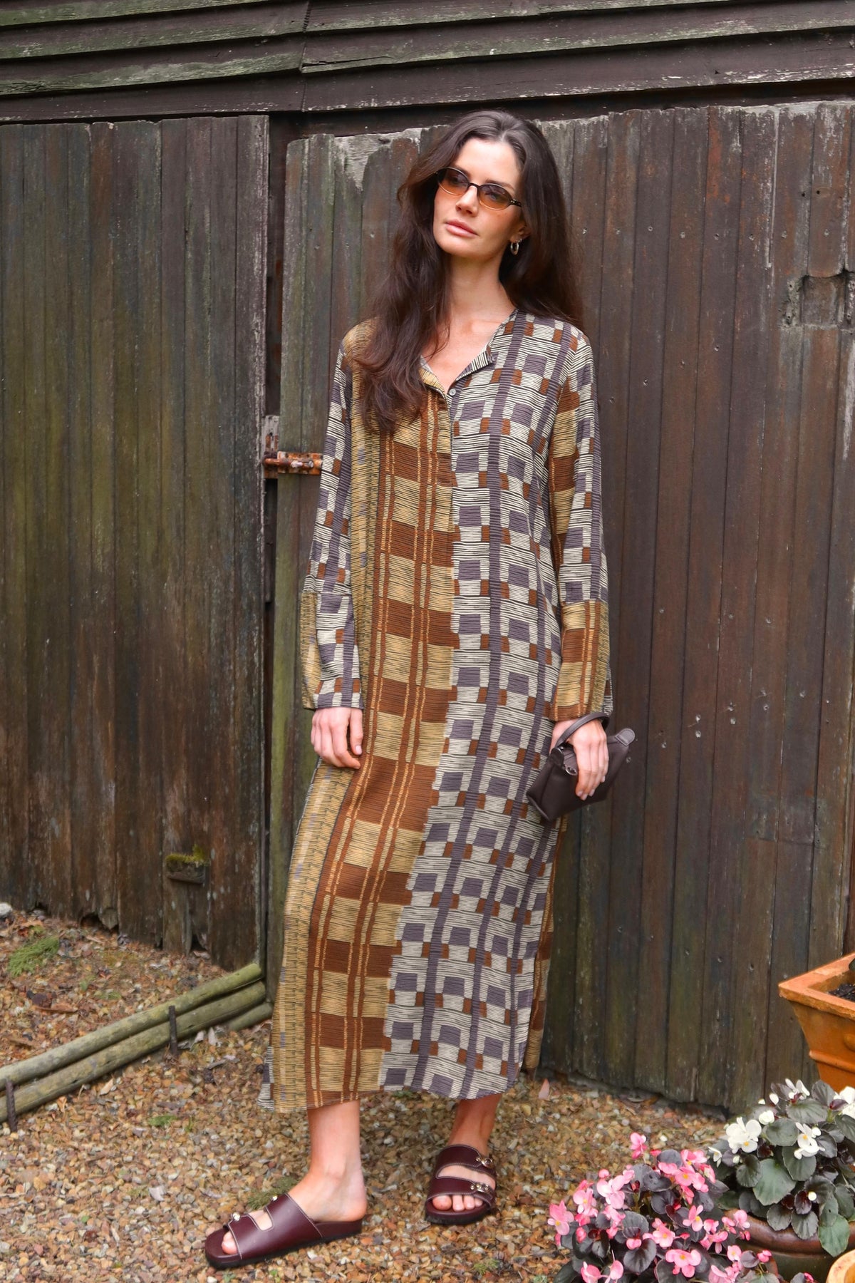 Long Tunic Wide Cuff Dress in Block Stripe