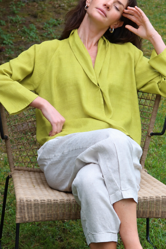 Shirt w/ Crossover Front in Matcha