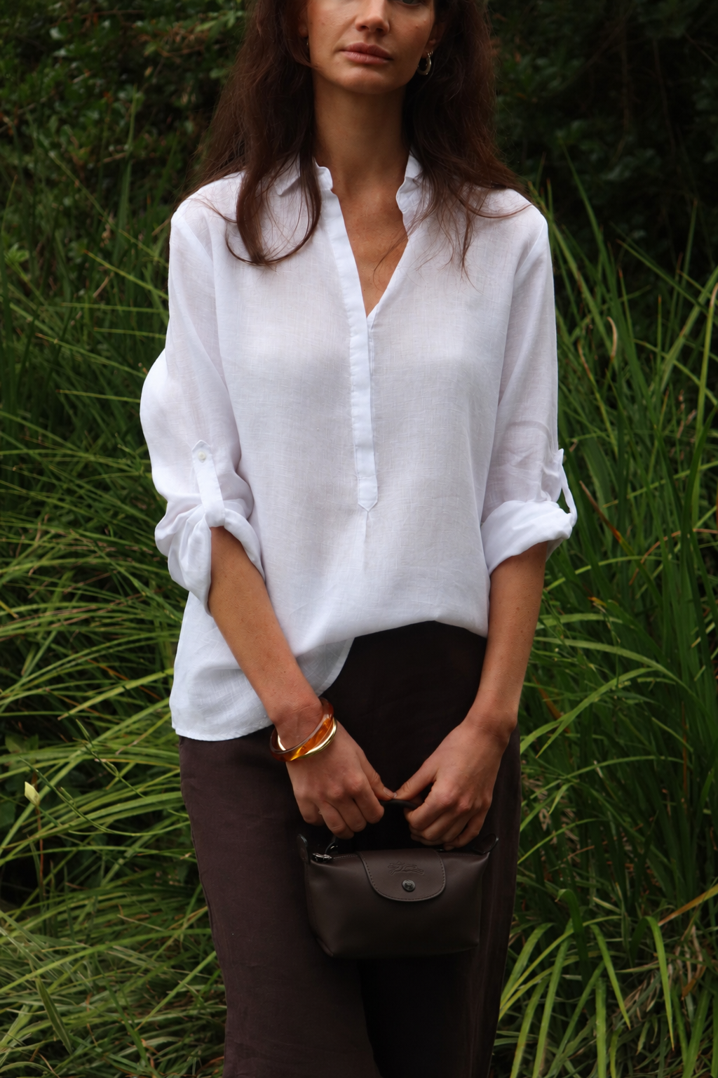 Linen Tab Shirt in White