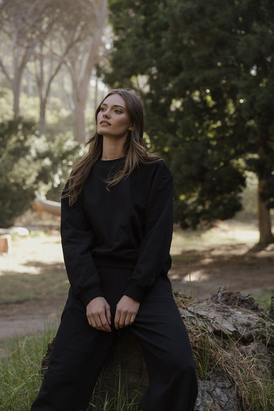 Brushed Fleece Track Top in Black