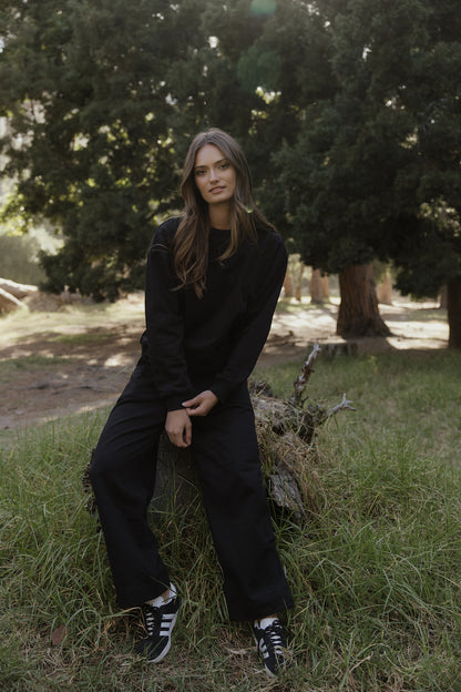 Brushed Fleece Track Pants in Black