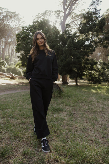 Brushed Fleece Track Pants in Black