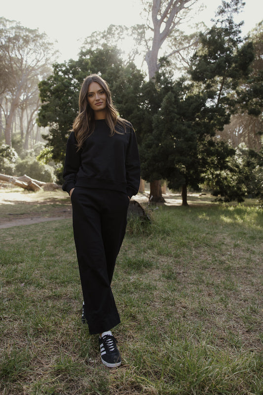 Brushed Fleece Track Pants in Black