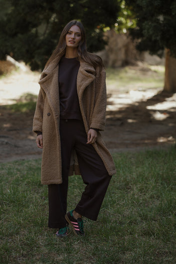 Lined Borg Coat in Chocolate