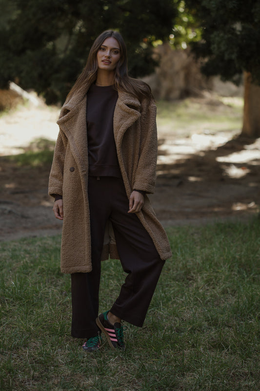 Lined Borg Coat in Chocolate