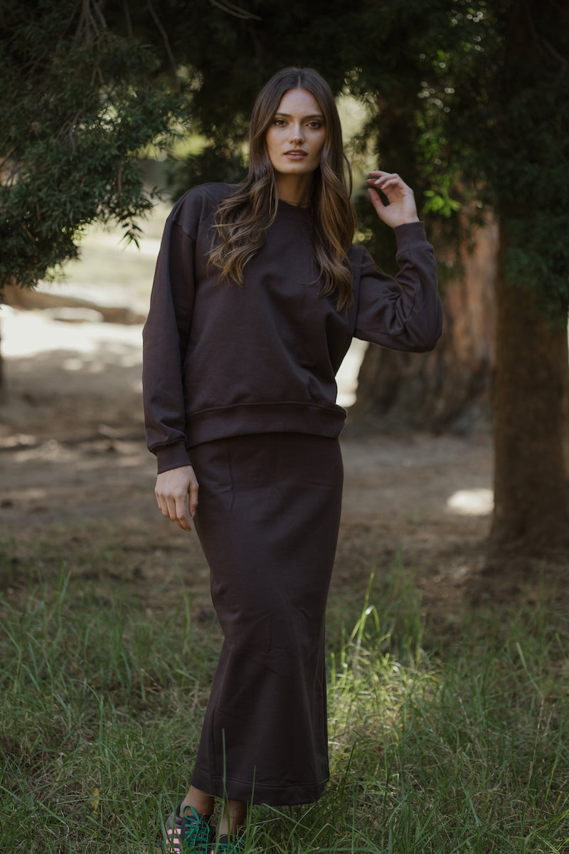 Brushed Fleece Track Top in Chocolate