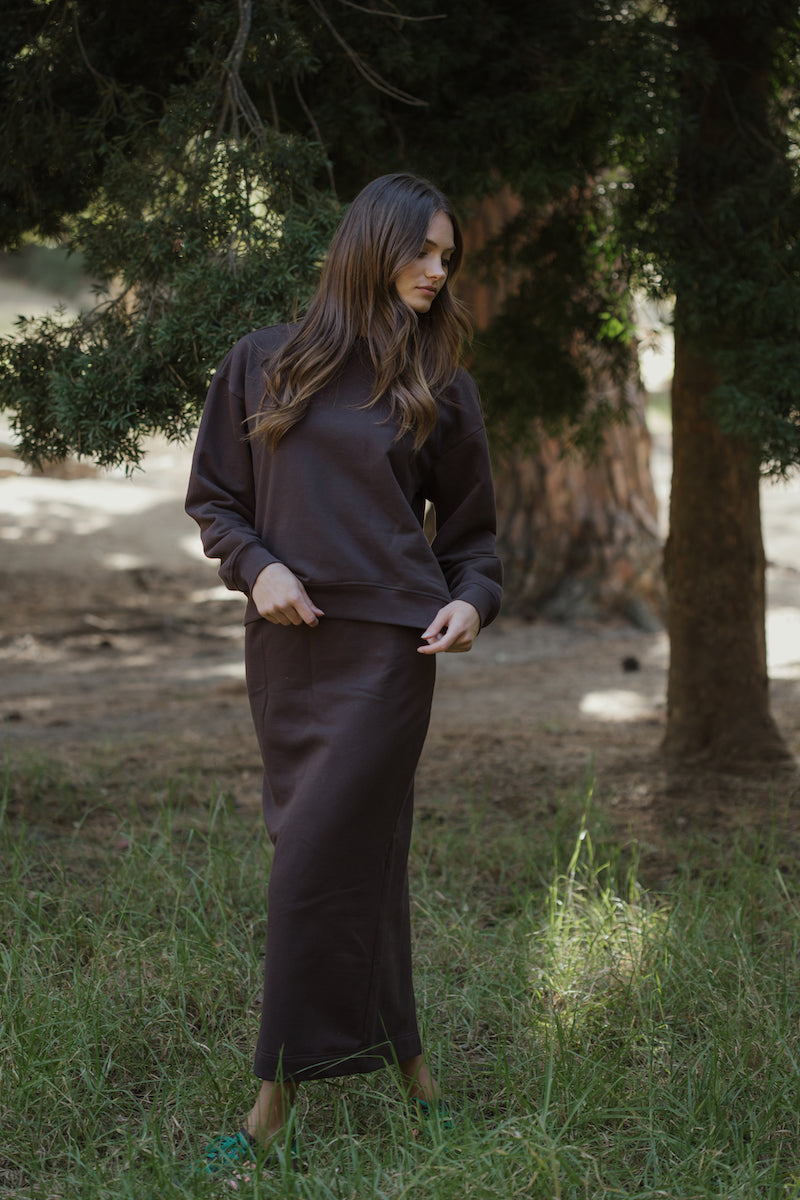 Brushed Fleece Track Skirt in Chocolate
