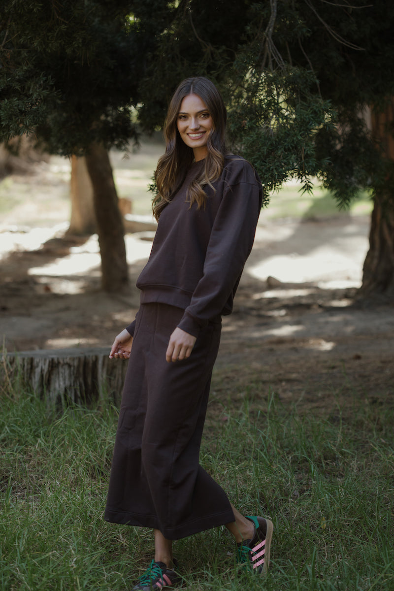 Brushed Fleece Track Skirt in Chocolate