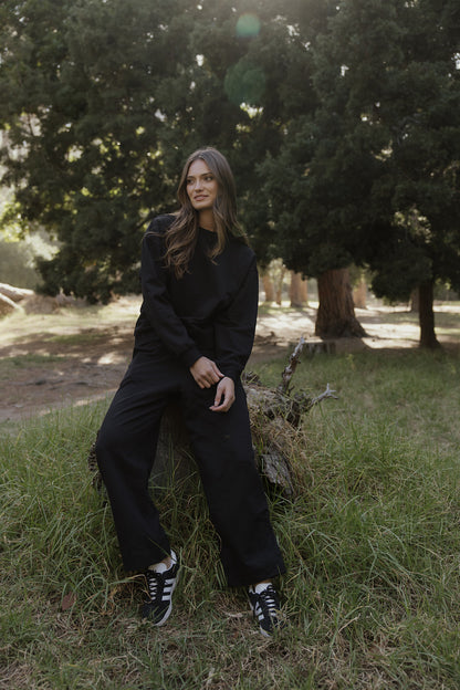 Brushed Fleece Track Top in Black