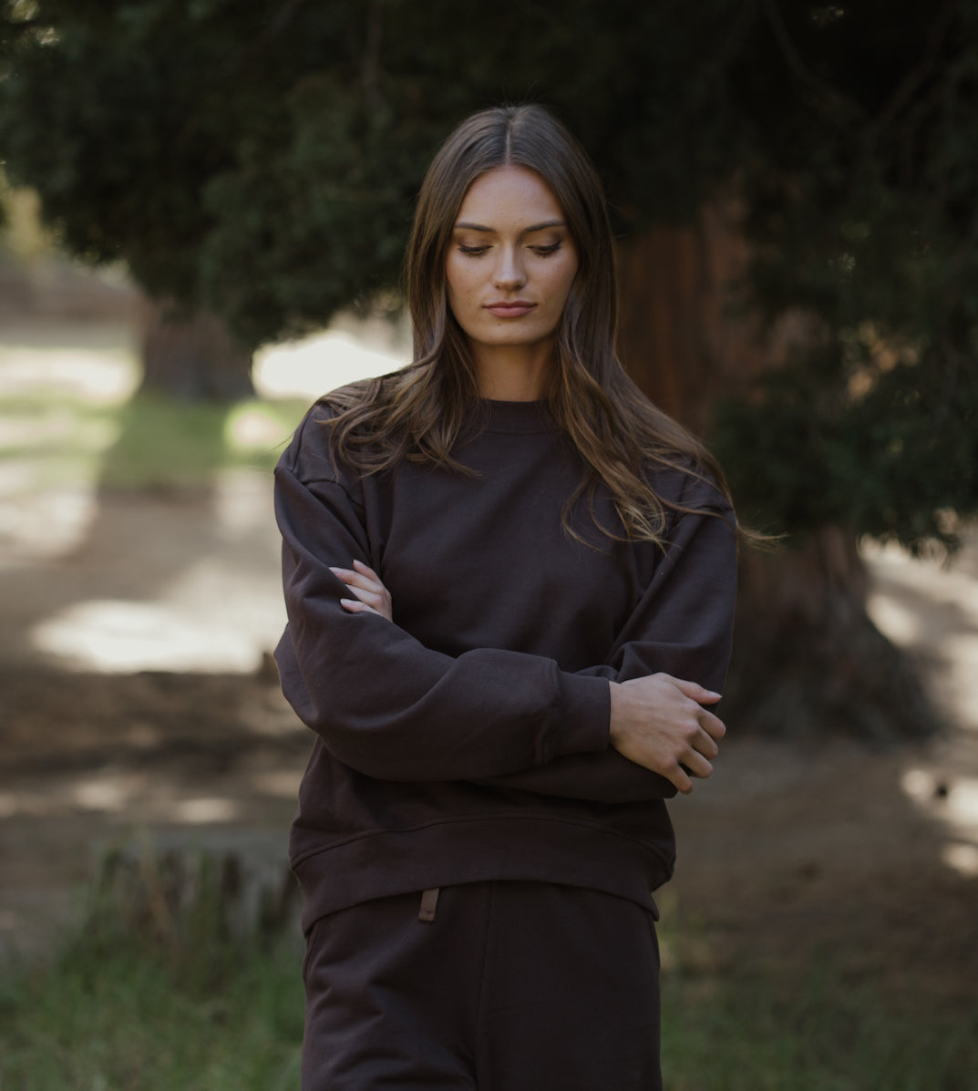 Brushed Fleece Track Top in Chocolate