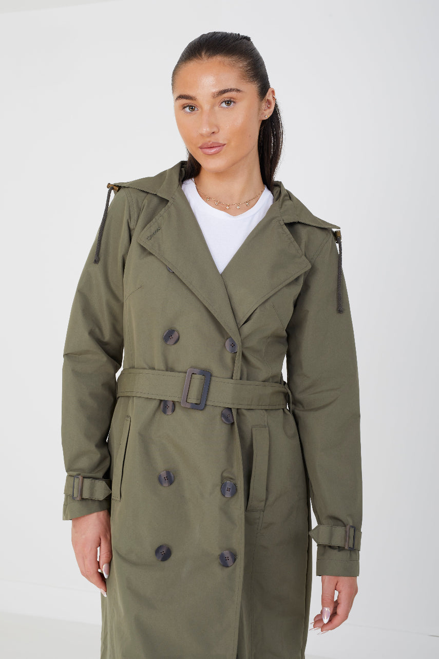 Ayer Maxi Trench Coat in Light Khaki