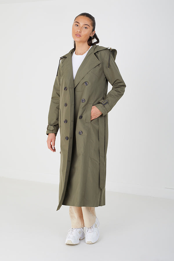 Ayer Maxi Trench Coat in Light Khaki