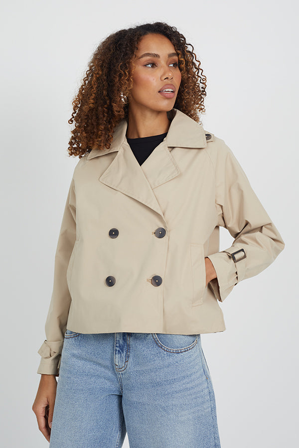 Brandy Short Trench Coat in Stone