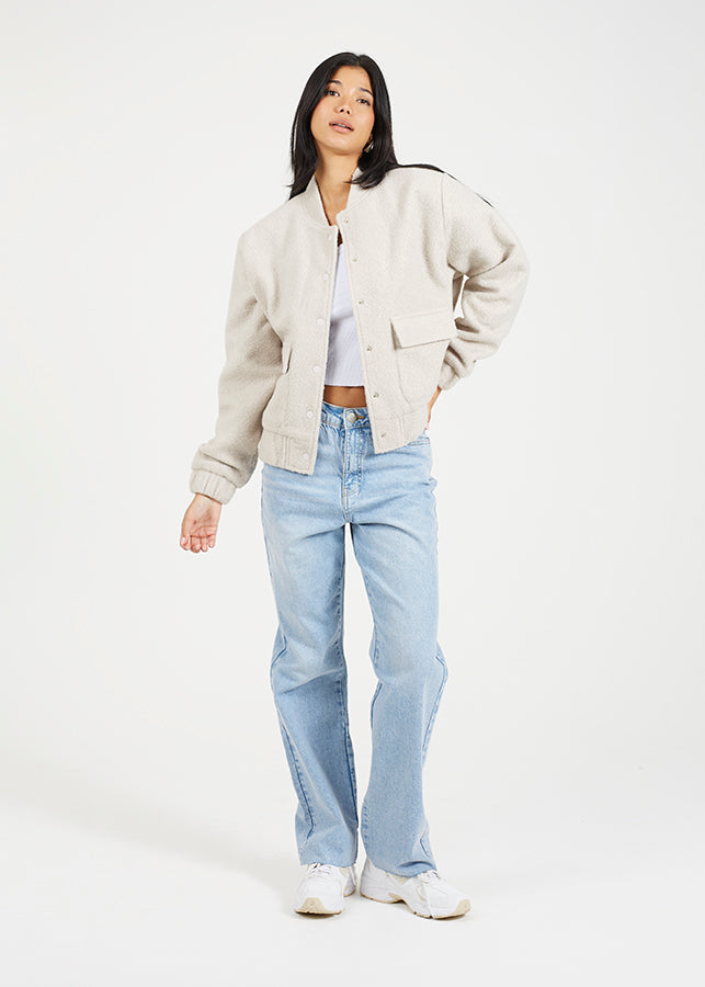 Lash Boucle Bomber Jacket in Cream