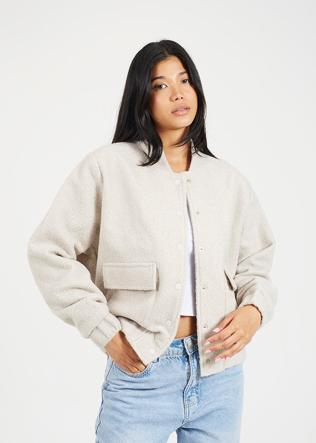 Lash Boucle Bomber Jacket in Cream