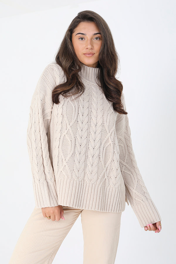 Bivaco Roll Neck Cable Knit in Stone