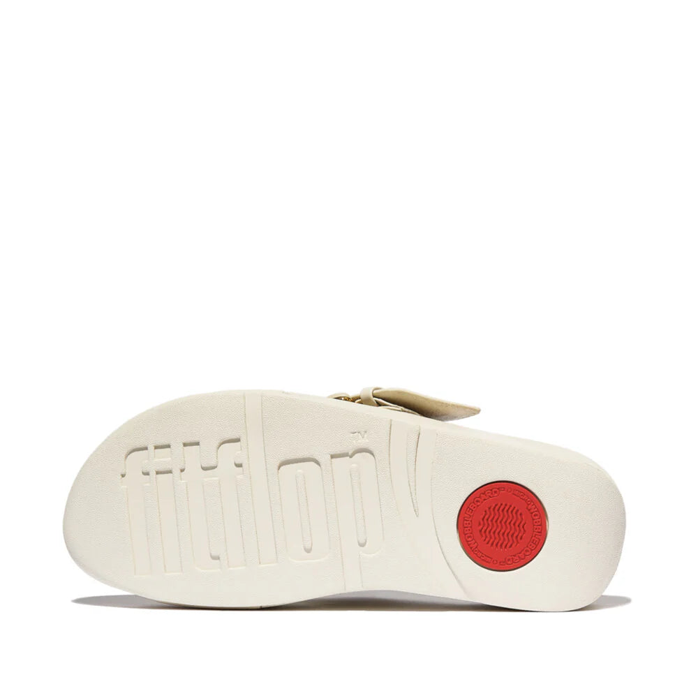 Lulu Resin Buckle Leather Cross Slide in Paris Beige