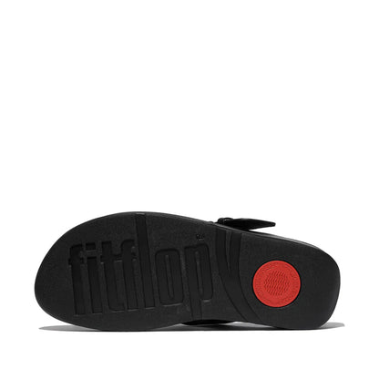 Lulu Resin-Buckle Leather Toe-Post Sandals in Black